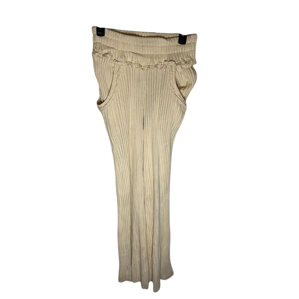 Free People Women's Wide-Leg Ribbed Knit Pants Beige XS Casual